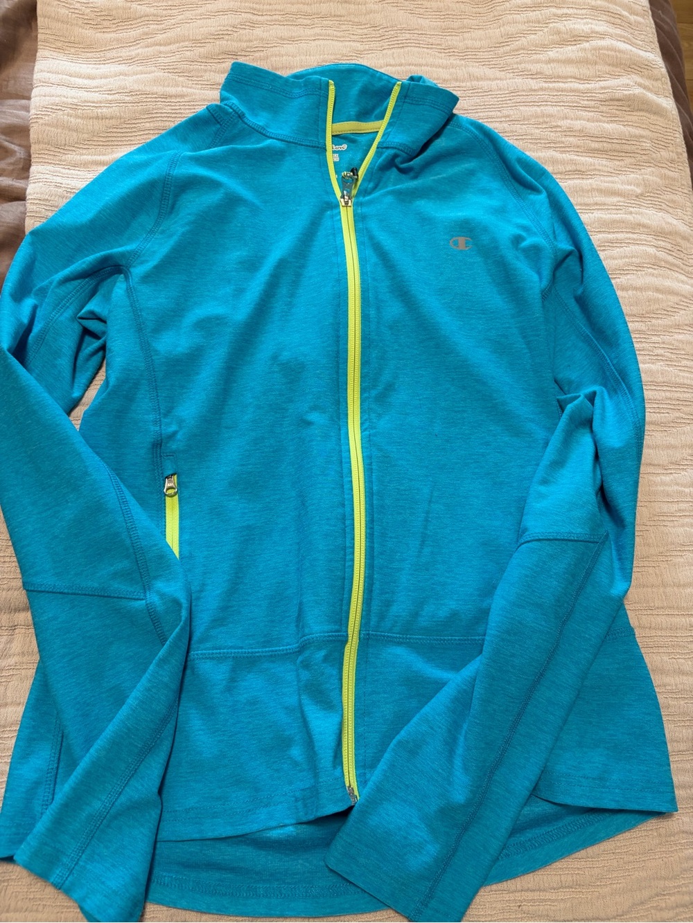 Champion Teal Full-Zip Jacket with Yellow Zipper